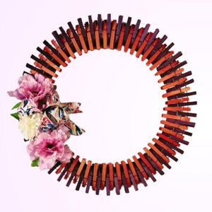 HAND CRAFTED PURPLE & CORAL CLOTHESPIN WREATH 18" DOOR DECOR/HOUSEWARMING GIFT